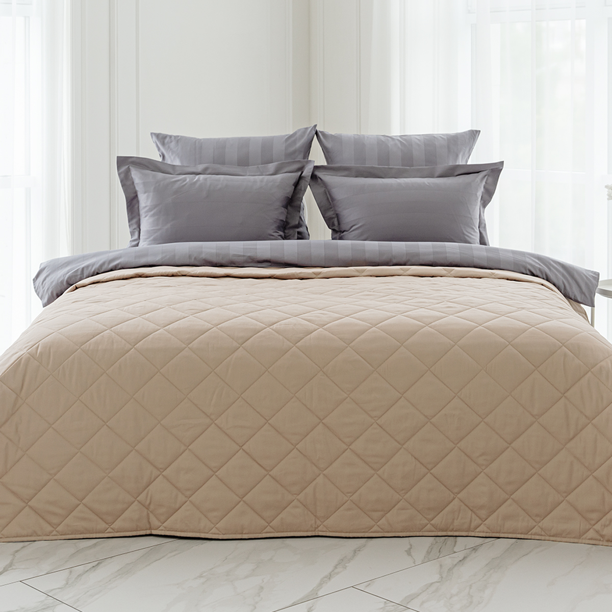 Покрывало хлопковое | ПОКРЫВАЛО ХЛОПКОВОЕ | ОДНОТОННОЕ МАКО-САТИН МИНДАЛЬ