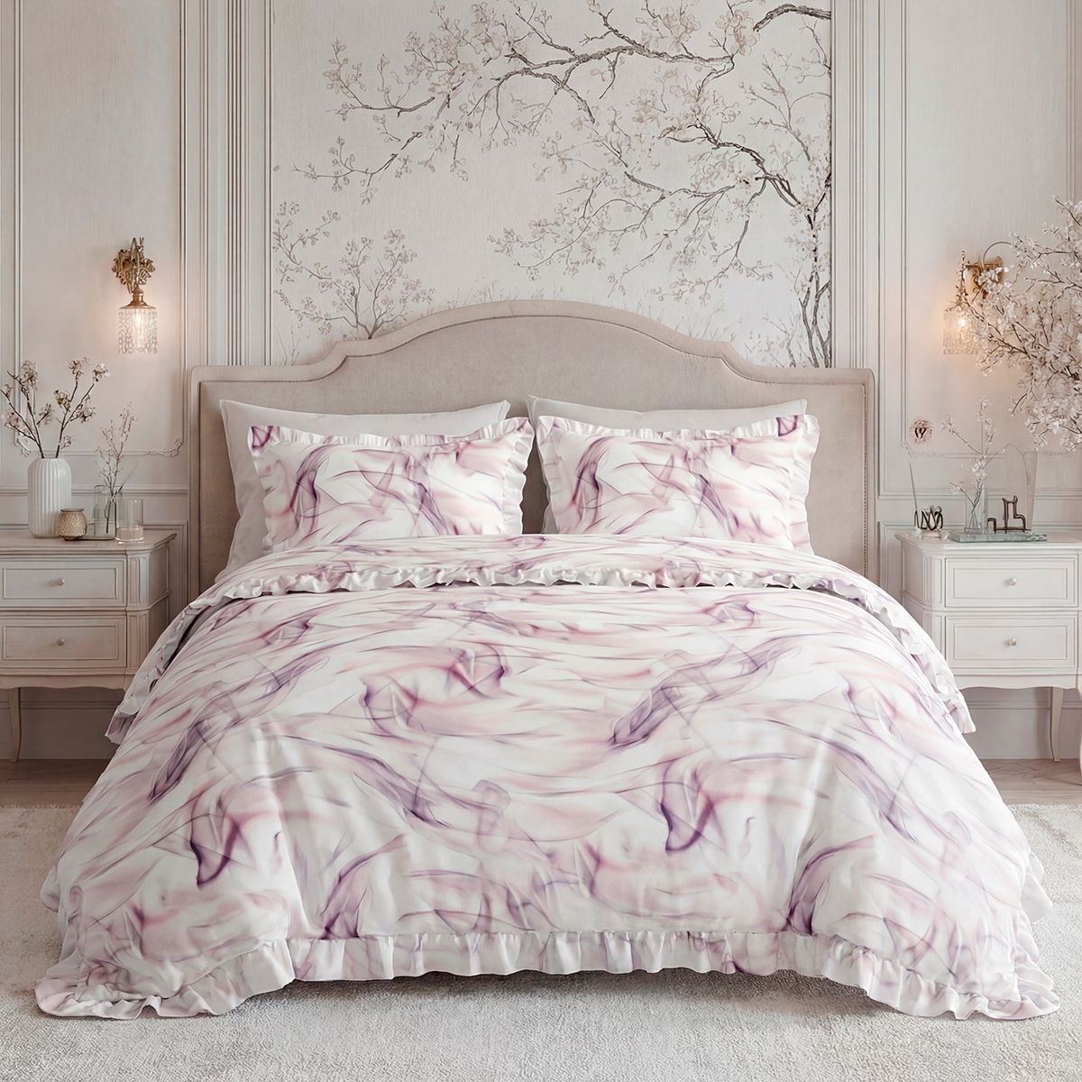 Постельное бельё Cатин | ПОСТЕЛЬНОЕ БЕЛЬЕ САТИН С РЮШАМИ «СЕЛЕСТА»