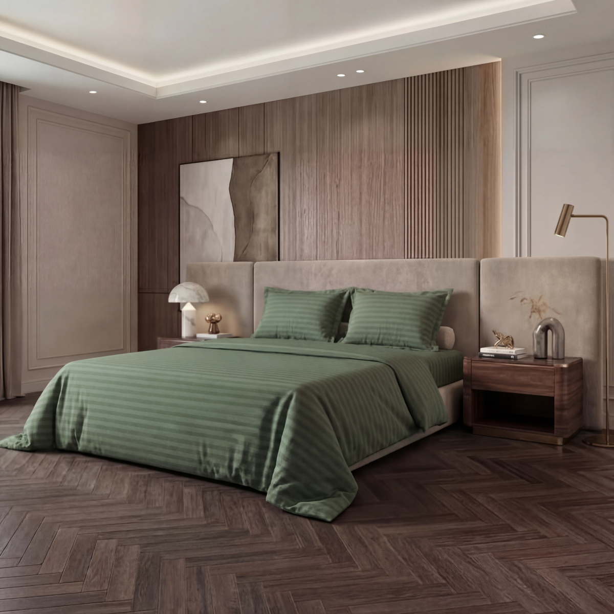 Постельное бельё Cатин | ПОСТЕЛЬНОЕ БЕЛЬЁ СТРАЙП-САТИН ЗЕЛЕНЫЙ